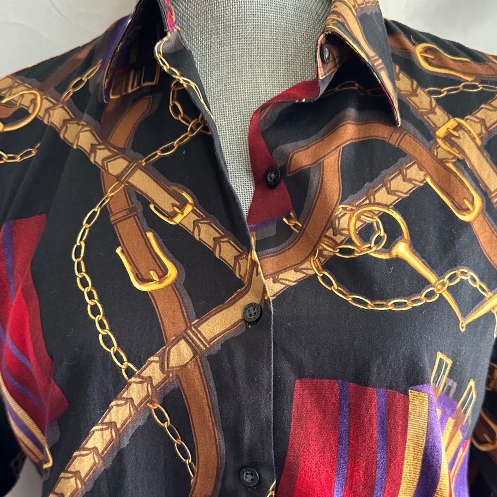 Ralph Lauren Green Label Petite Cotton Garment with Brown and Purple Accents - Picture 3 of 10